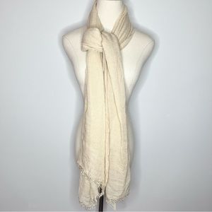 ANTHROPOLOGIE // SEE U SOON Cream Pinstripe Fringe Scarf NWT 21175003